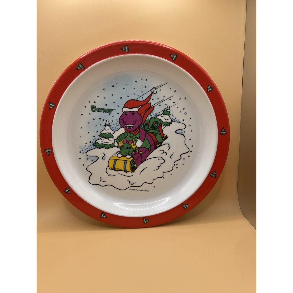 Barney Vintage 1993 Selandia Plastic Christmas Theme Children's Plate 8.5"